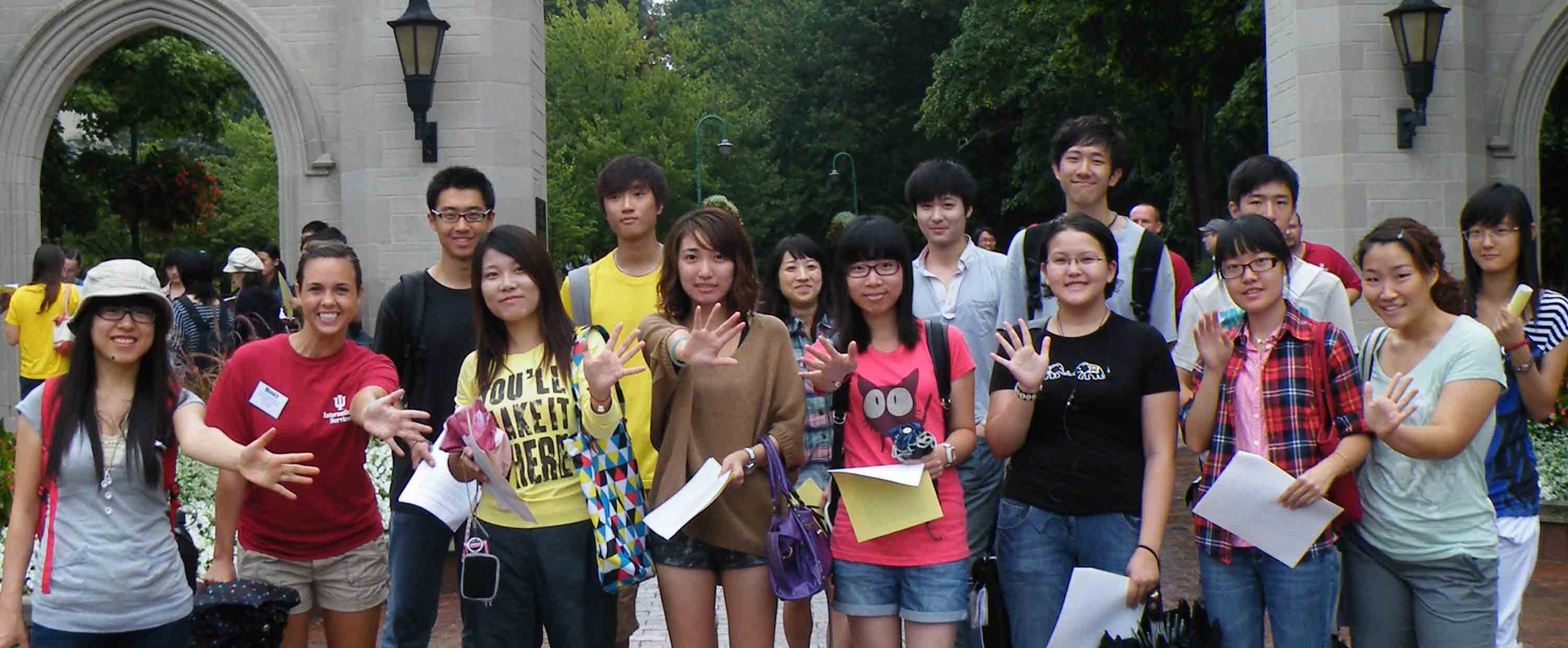 International students in front of the sample gates