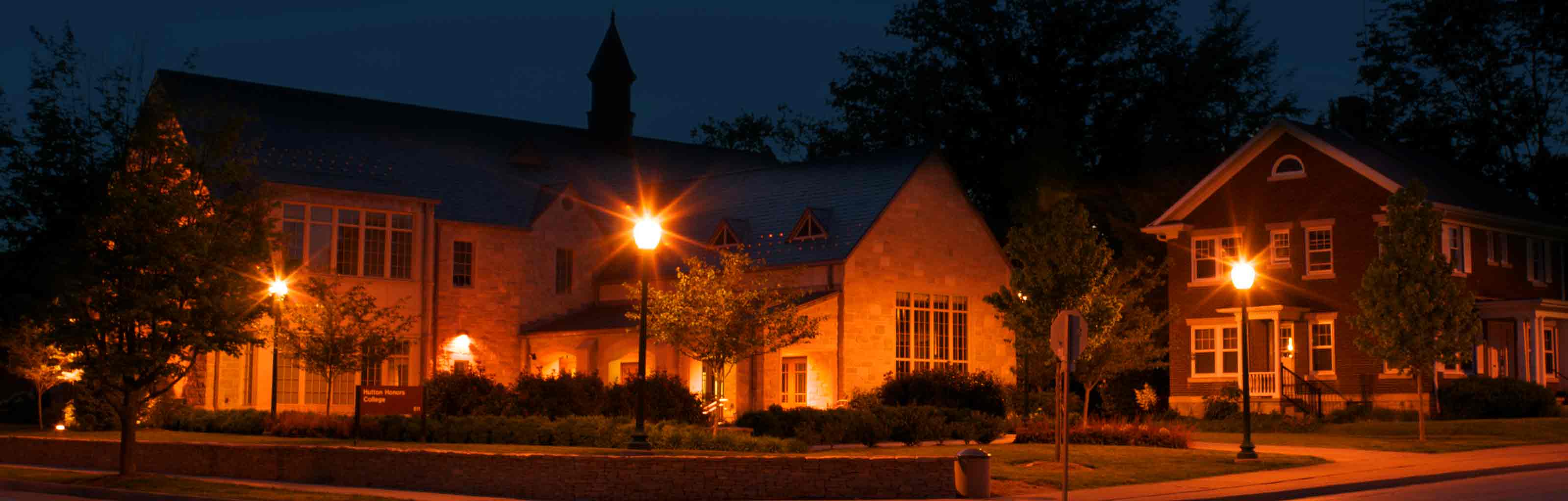 Hutton Honors College at dusk