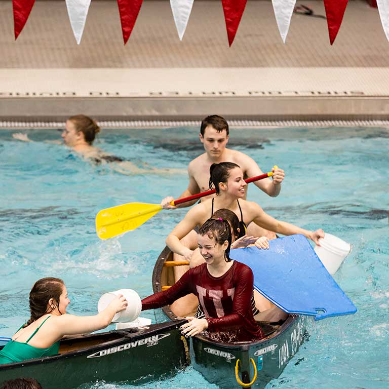 Students play the water game Battleship in one of IU's pools.