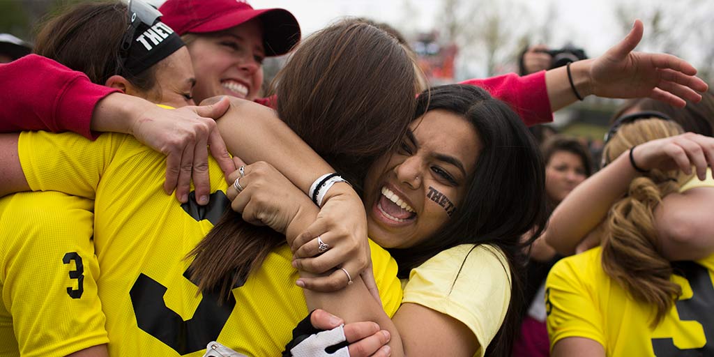 Students celebrate after the women's Little 500 race.